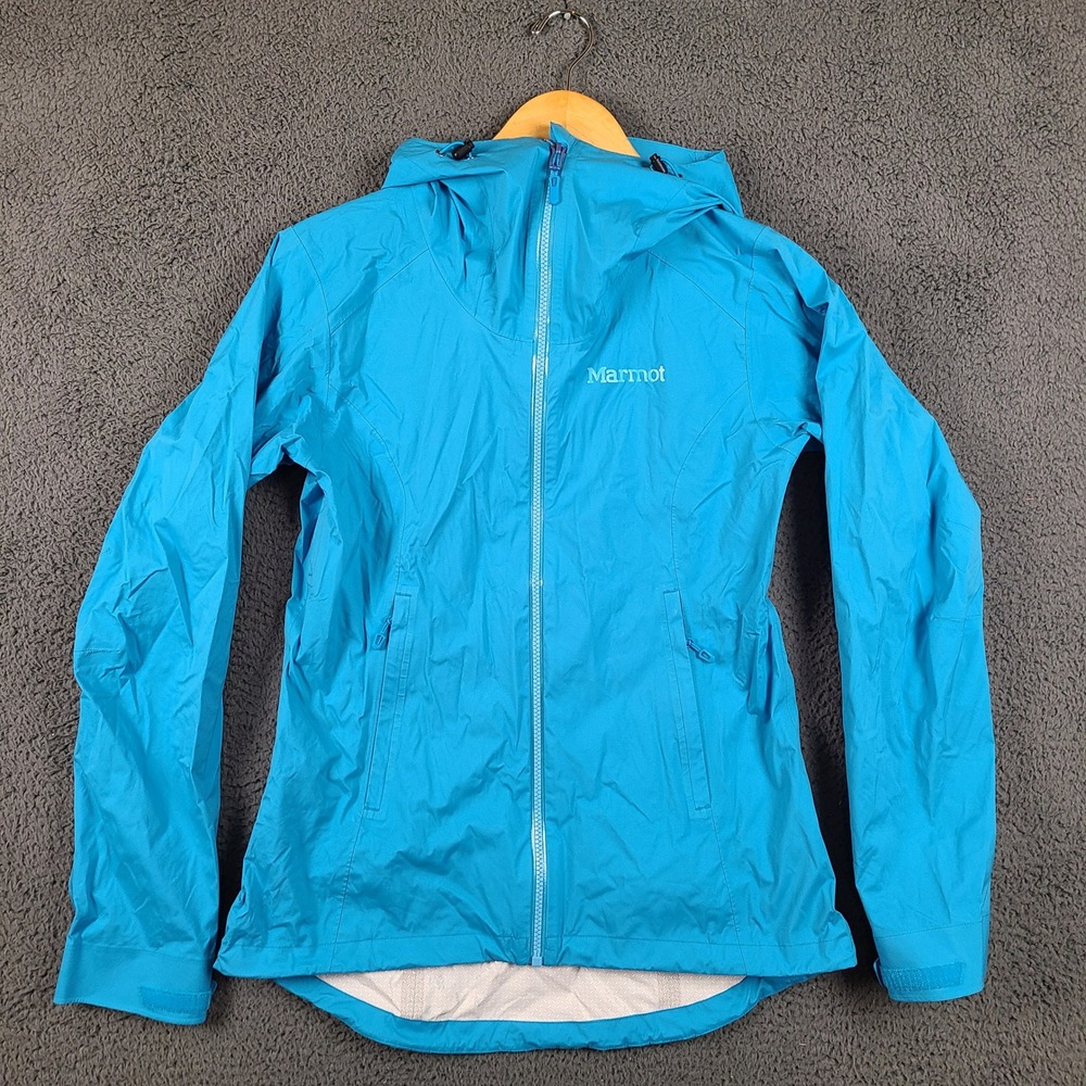 Marmot Essence Rain Jacket Womens Small Blue Waterproof Hooded Shell Hiking